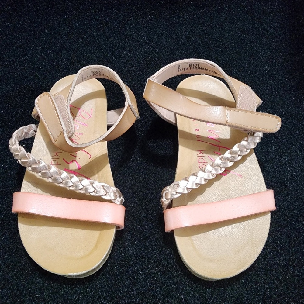 Blowfish Malibu Kids Girls Tan Pink‎ Braided Strap Sandals Size 8